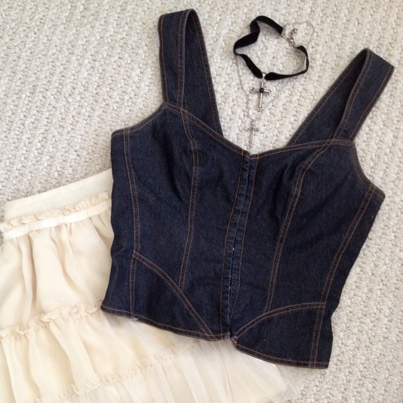 Bisou Bisou Tops - Dark blue denim camisole/ bustier